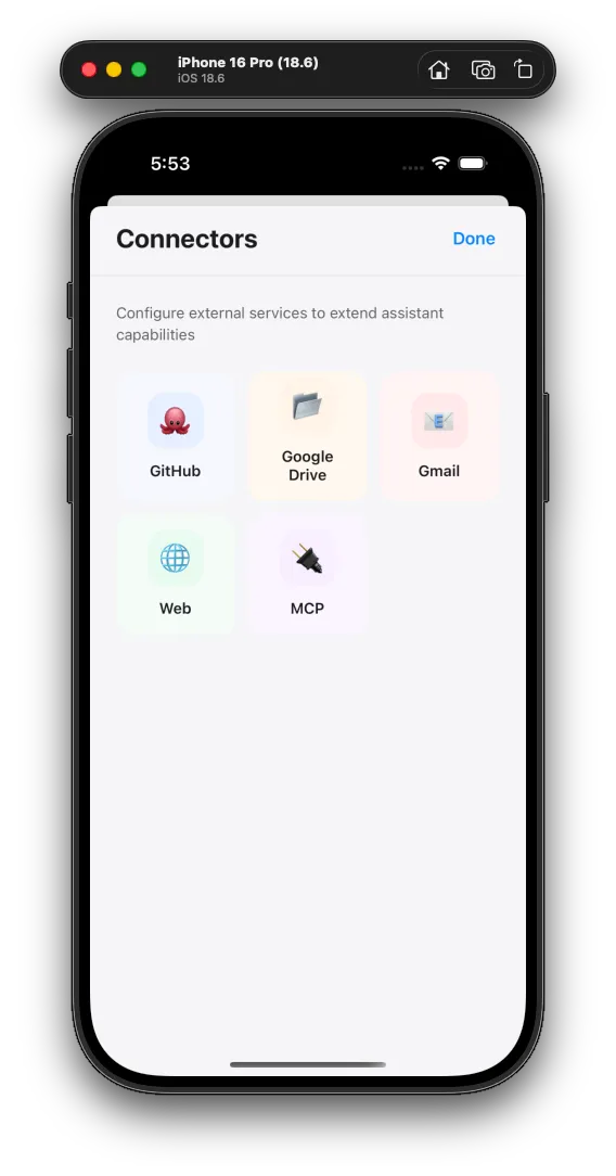 Configure connectors screen